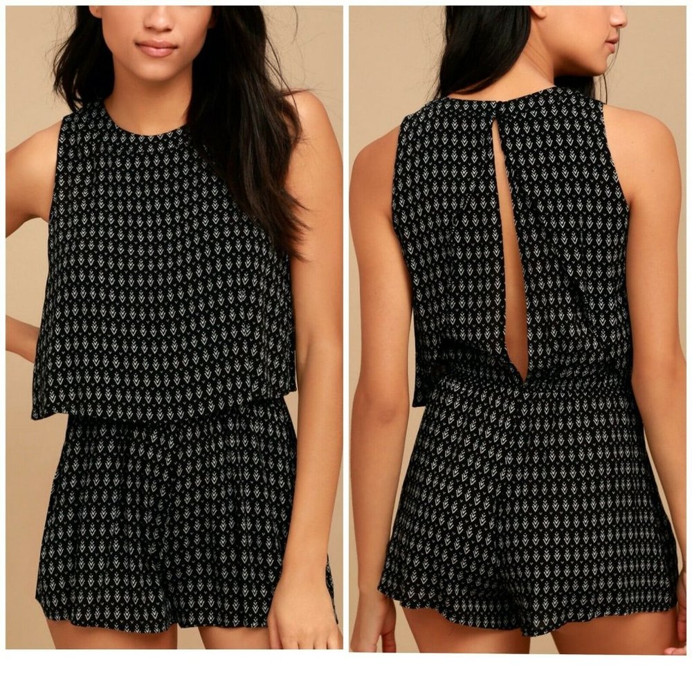 Lulus Creative Approach Black & White Arrow Print Romper